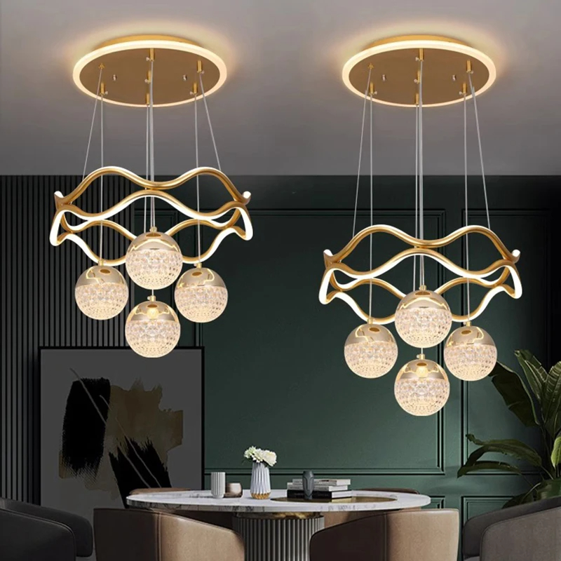 Outdoor Lighting Pendant - Nowoczesna lampa wisząca LED Złota/czarna długa